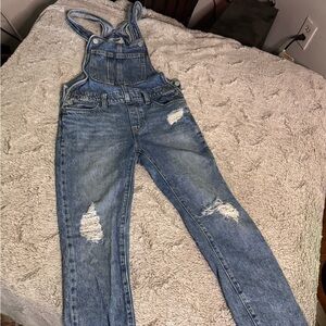 Old Navy Blue Denim Overalls with Distressed Details- girls 10